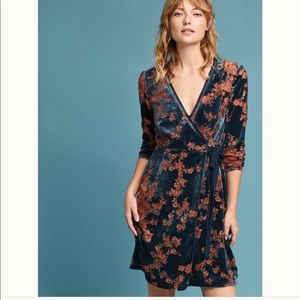 Anthropologie Velvet Burnout Wrap Dress